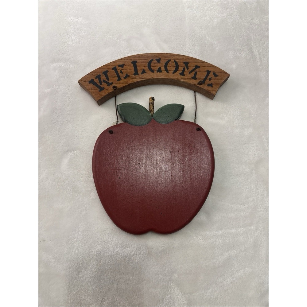 Handmade Apple Shaped Welcome Slate Sign, Painted Country Decor, Ready To Hang